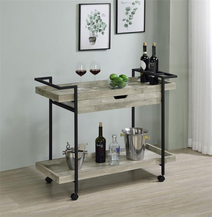 Ventura 2-tier Bar Cart with Storage Drawer Grey Driftwood (181005)