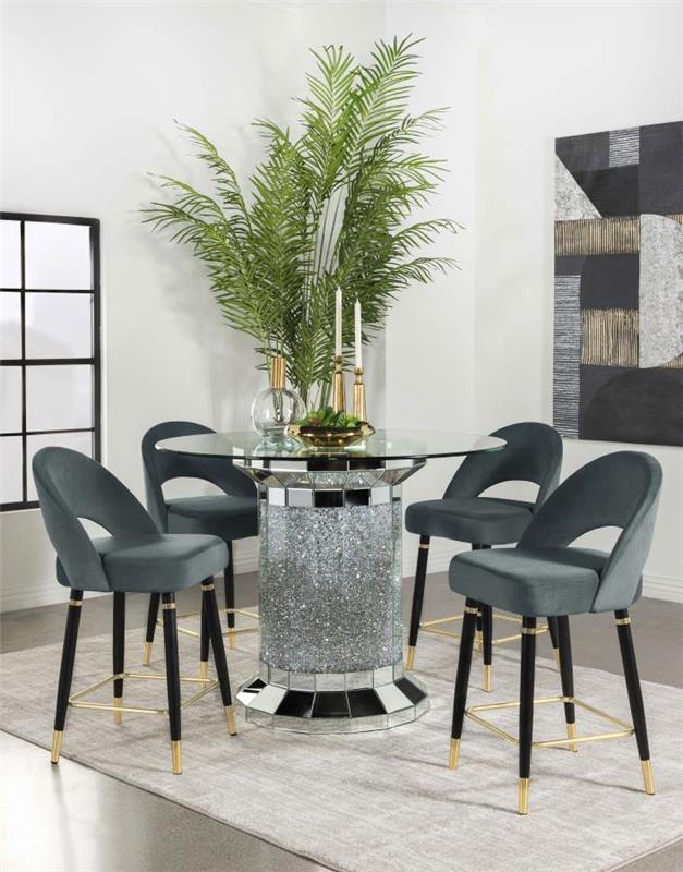 Ellie 5-piece Pedestal Counter Height Dining Room Set Mirror and Grey (115558-S5G)