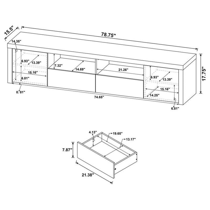 Jude 2-door 79" TV Stand With Drawers White High Gloss (704262)