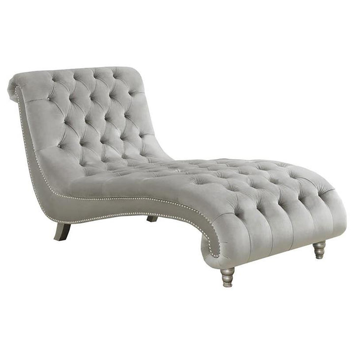 Lydia Tufted Cushion Chaise with Nailhead Trim Grey (905468)