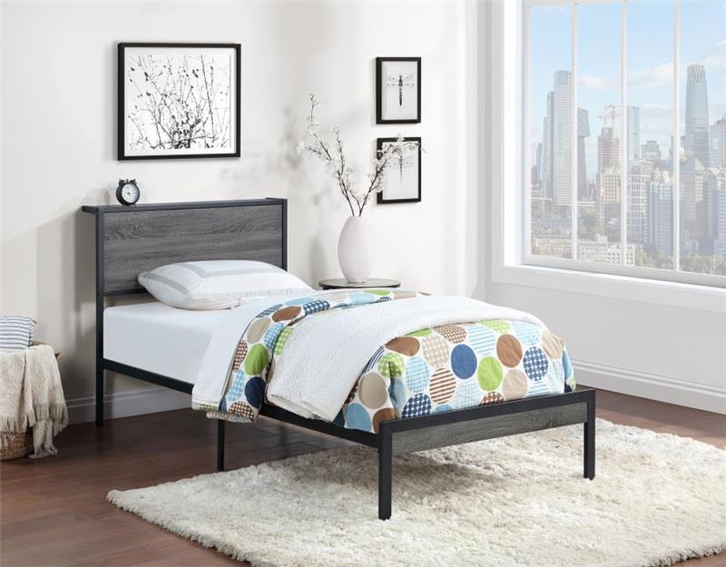 Ricky Twin Platform Bed Grey and Black (302143T)