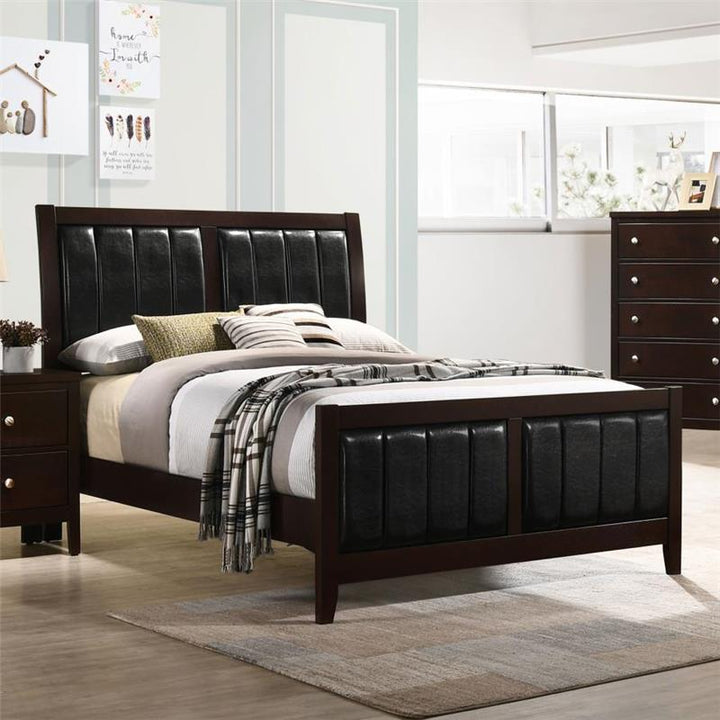 Carlton Full Upholstered Panel Bed Cappuccino and Black (202091F)
