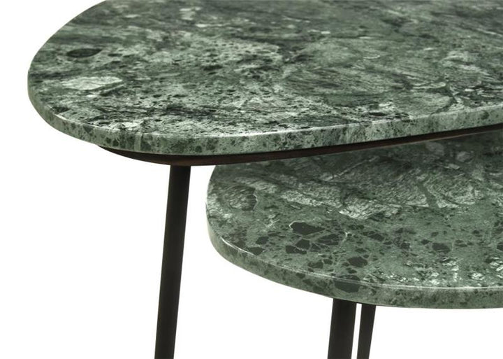 Tobias 2-piece Triangular Marble Top Nesting Table Green and Black (930241)