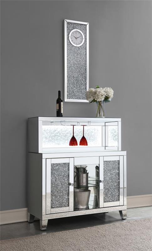 Yvaine 2-door Mirrored Wine Cabinet with Faux Crystal Inlay Silver (115585)