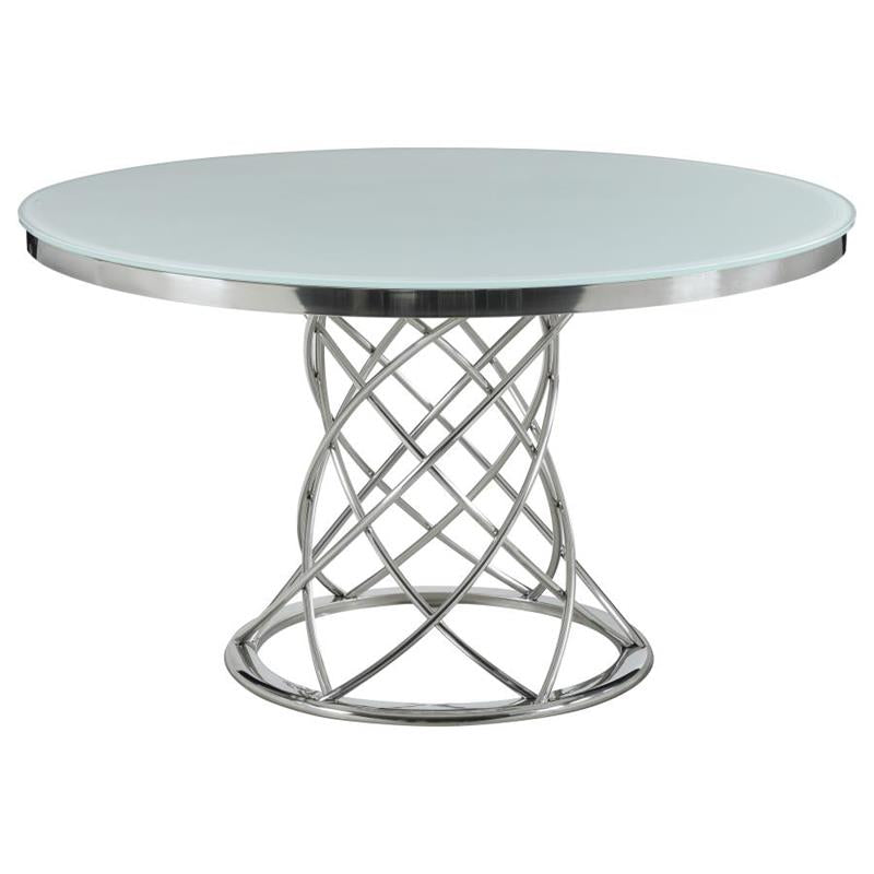 Irene 5-piece Round Glass Top Dining Set White and Chrome (110401-S5)