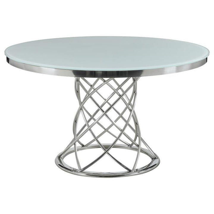 Irene 5-piece Round Glass Top Dining Set White and Chrome (110401-S5)