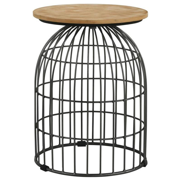 Bernardo Round Accent Table with Bird Cage Base Natural and Gunmetal (935860)