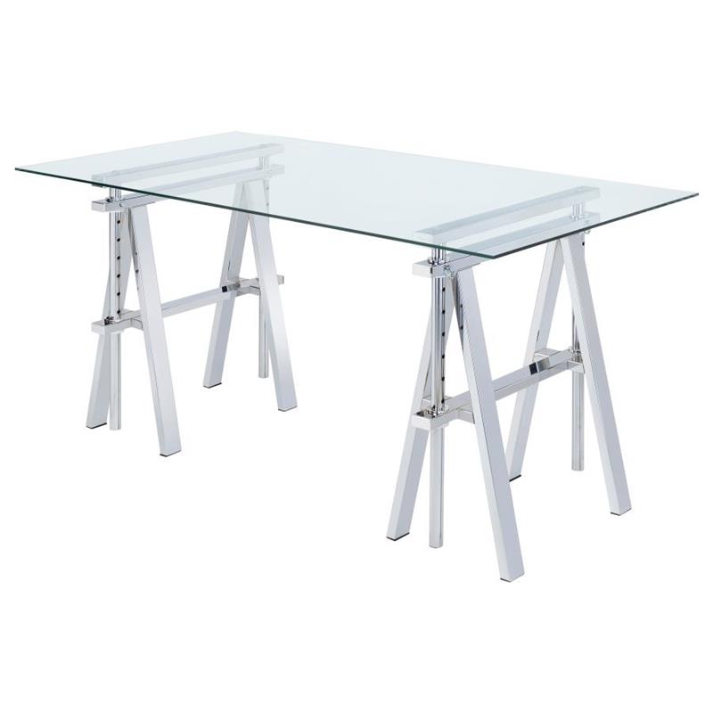 Statham Glass Top Adjustable Writing Desk Clear and Chrome (800900)