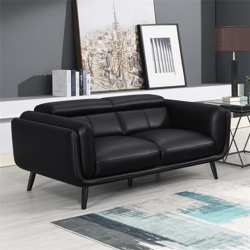 Shania Track Arms Loveseat with Tapered Legs Black (509922)