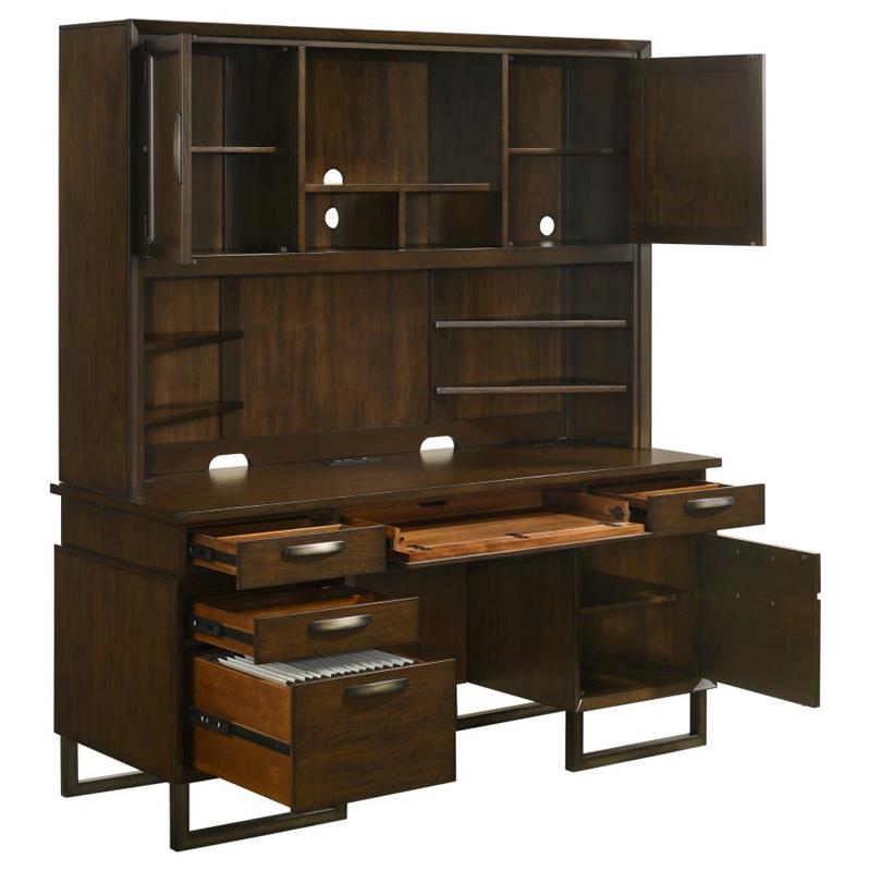 Marshall 10-drawer Credenza Desk With Hutch Dark Walnut and Gunmetal (881293)