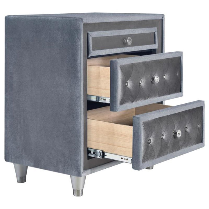 Antonella 3-drawer Upholstered Nightstand Grey (223582)