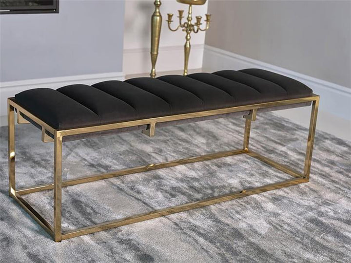 Lorena Tufted Cushion Bench Dark Grey and Gold (914111)