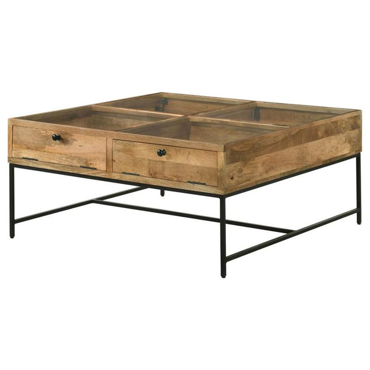 Stephie 4-drawer Square Clear Glass Top Coffee Table Honey Brown (704698)