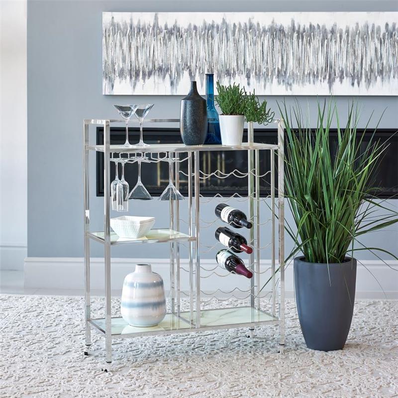 Derion Glass Shelf Serving Cart with Casters Chrome (181370)