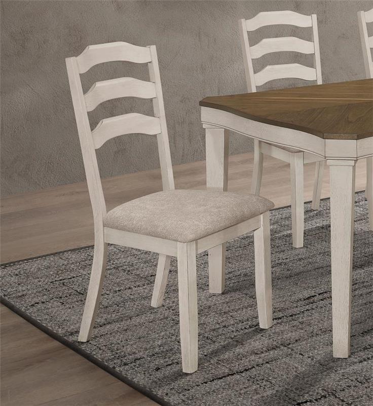 Ronnie Ladder Back Padded Seat Dining Side Chair Khaki and Rustic Cream (Set of 2) (108052)