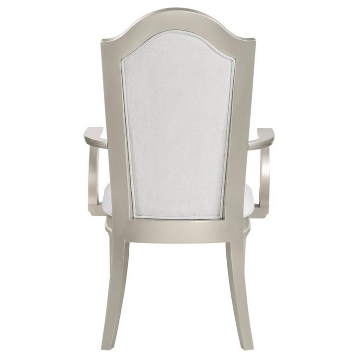 Evangeline Upholstered Dining Arm Chair with Faux Diamond Trim Ivory and Silver Oak (Set of 2) (107553)