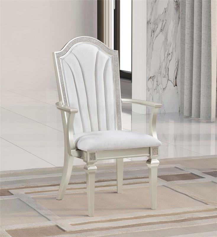 Evangeline Upholstered Dining Arm Chair with Faux Diamond Trim Ivory and Silver Oak (Set of 2) (107553)