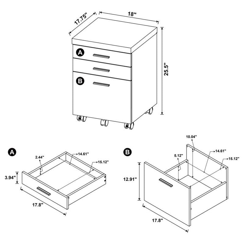 Skylar 3-drawer Mobile File Cabinet Cappuccino (800894)