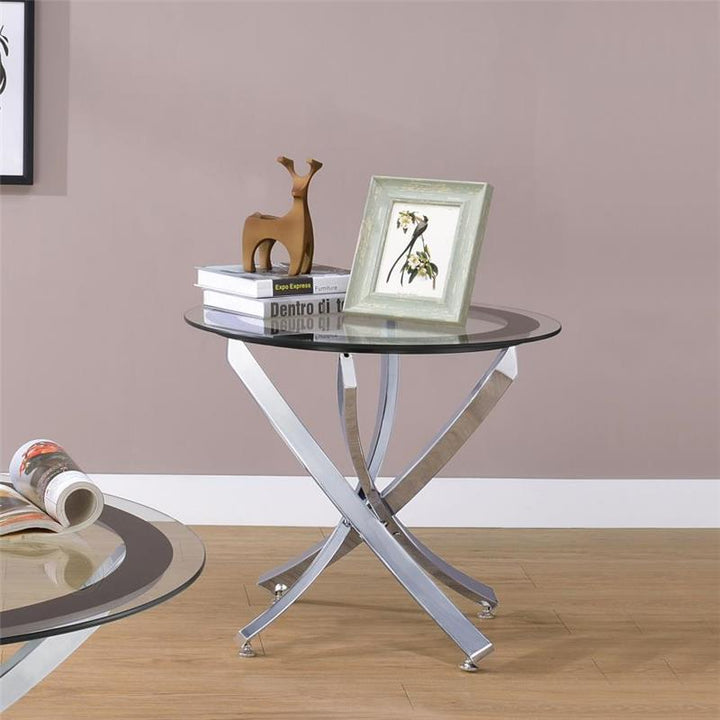 Brooke Glass Top End Table Chrome and Black (702587)