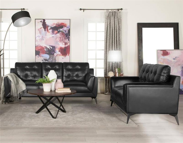 Moira Upholstered Tufted Living Room Set with Track Arms Black (511131-S2)