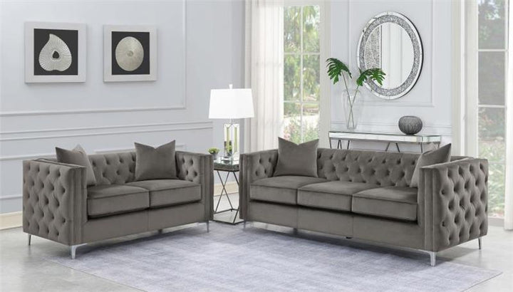 Phoebe 2-piece Tufted Tuxedo Arms Living Room Set Urban Bronze (509881-S2)