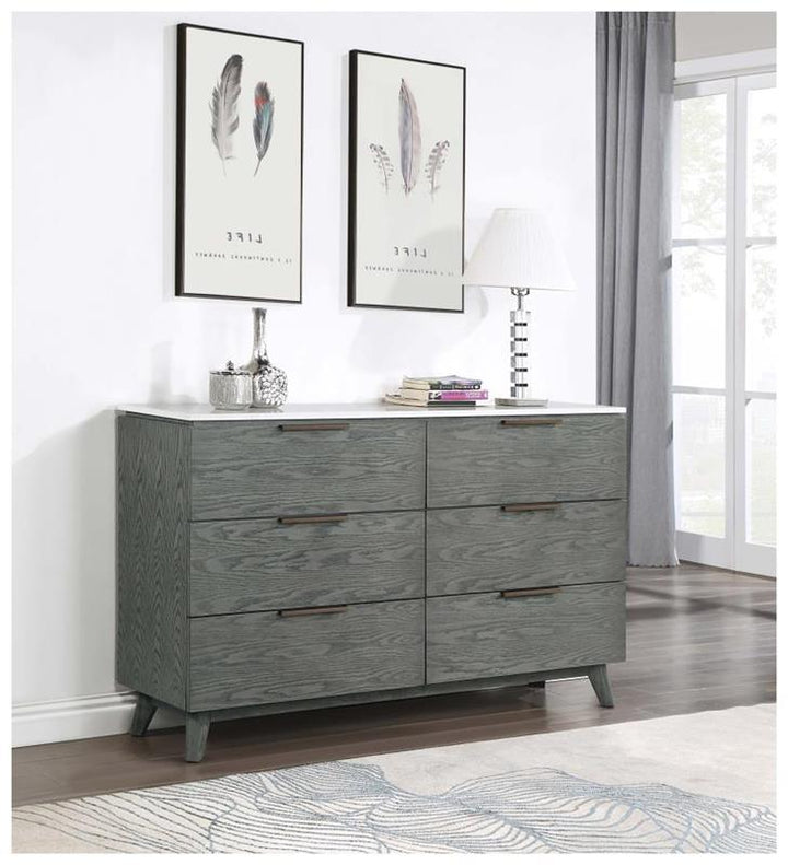 Nathan 6-drawer Dresser White Marble and Grey (224603)