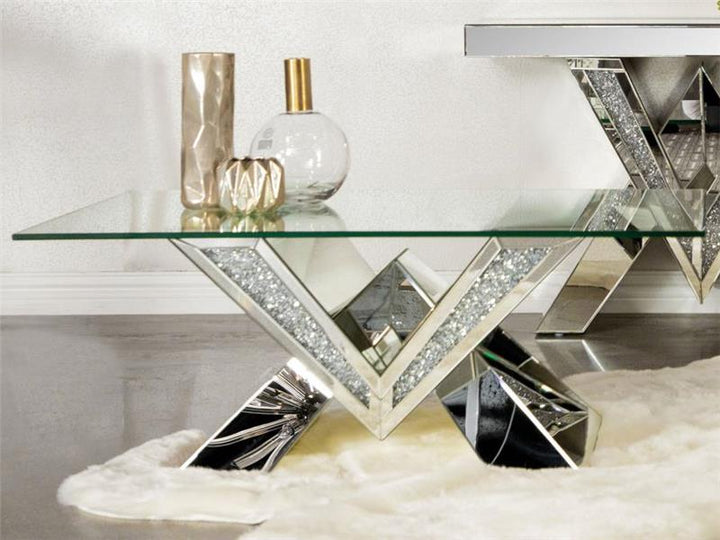 Taffeta V-shaped Coffee Table with Glass Top Silver (723448)