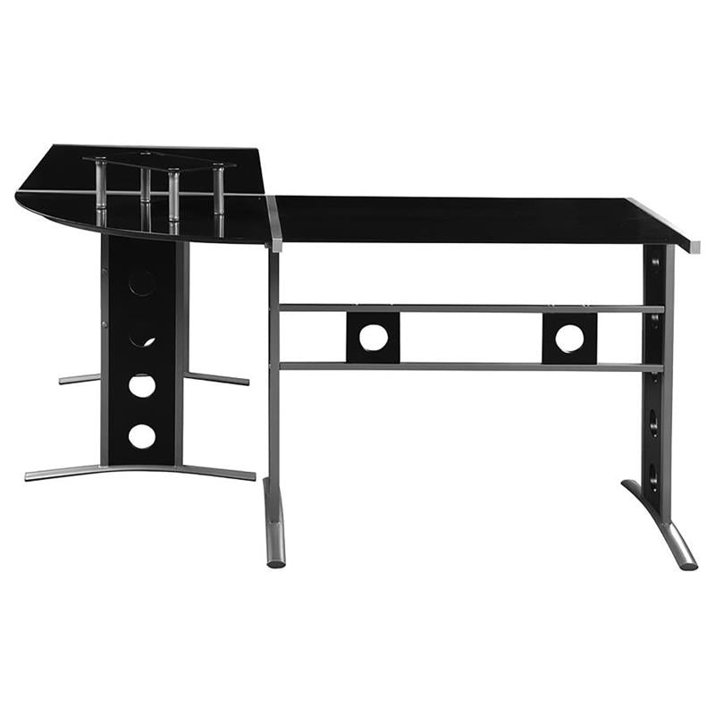 Keizer 3-piece L-shape Office Desk Set Black and Silver (800228)