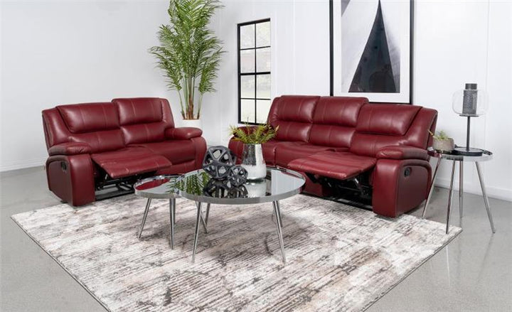 Camila 2-piece Upholstered Reclining Sofa Set Red Faux Leather (610241-S2)