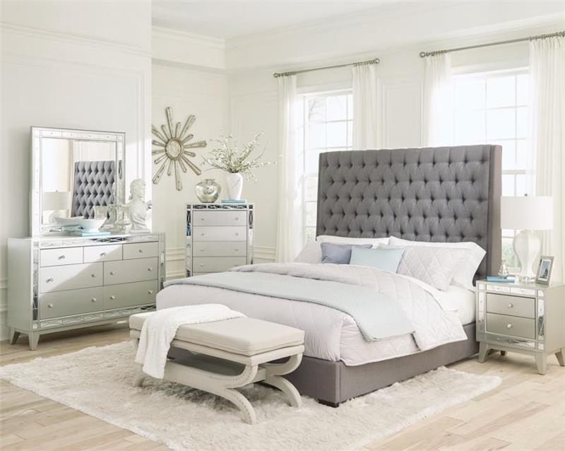 Camille Tall Tufted California King Bed Grey (300621KW)