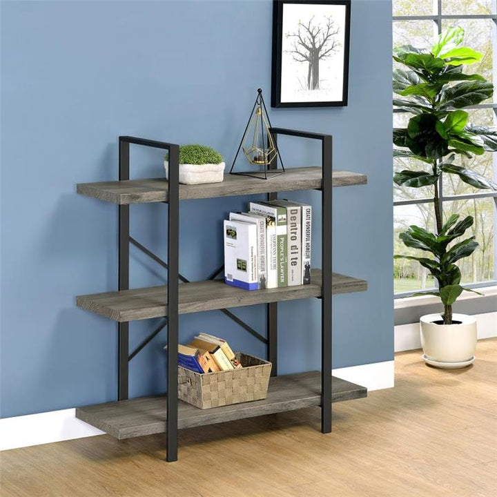 Cole 3-Shelf Bookcase Grey Driftwood and Gunmetal (805815)