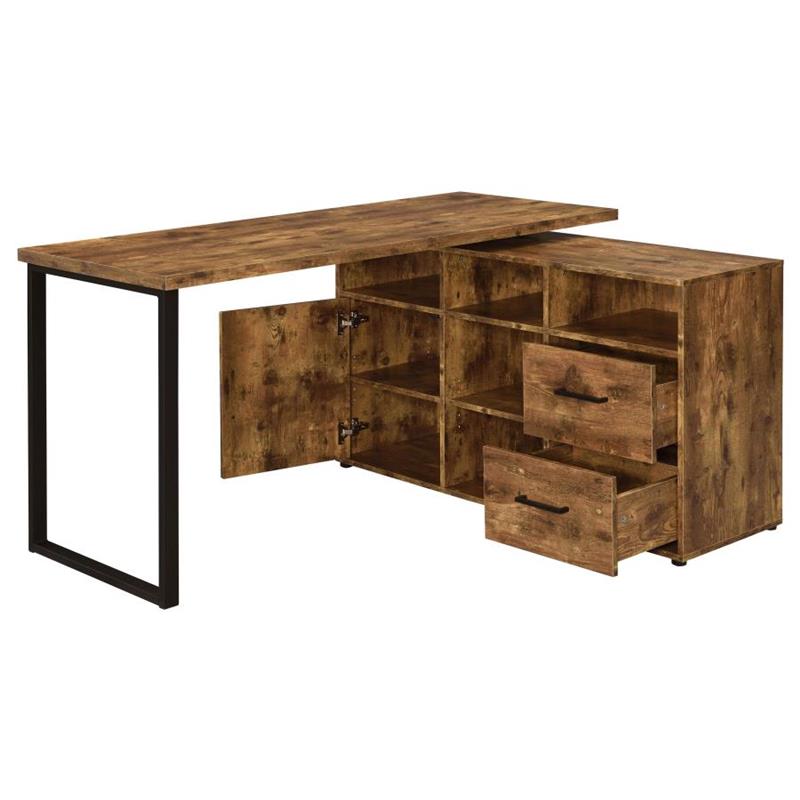 Hertford L-shape Office Desk with Storage Antique Nutmeg (804464)