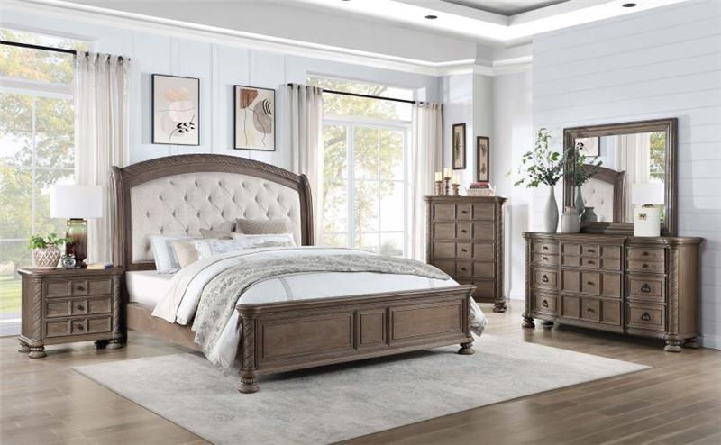 Emmett Tufted Headboard California King Panel Bed Walnut and Beige (224441KW)