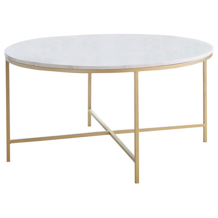 Ellison Round X-cross Coffee Table White and Gold (723208)