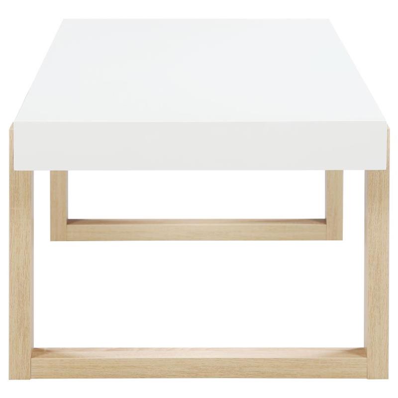 Pala Rectangular Coffee Table with Sled Base White High Gloss and Natural (753398)