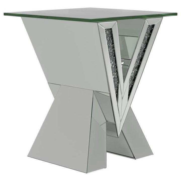 Taffeta V-shaped End Table with Glass Top Silver (723447)