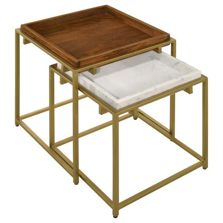 Bolden 2-Piece Square Nesting Table With Recessed Top Gold (936172)