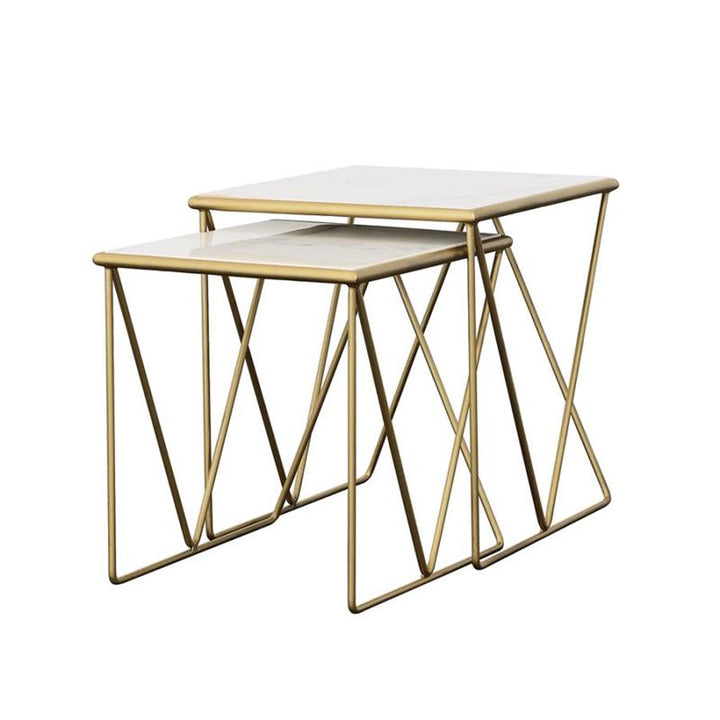 Bette 2-piece Nesting Table Set White and Gold (930075)