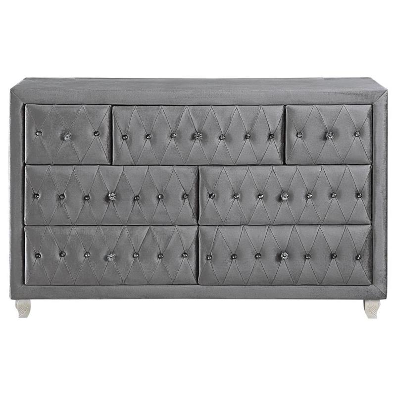 Deanna Upholstered Tufted Bedroom Set Grey (205101KE-S5)