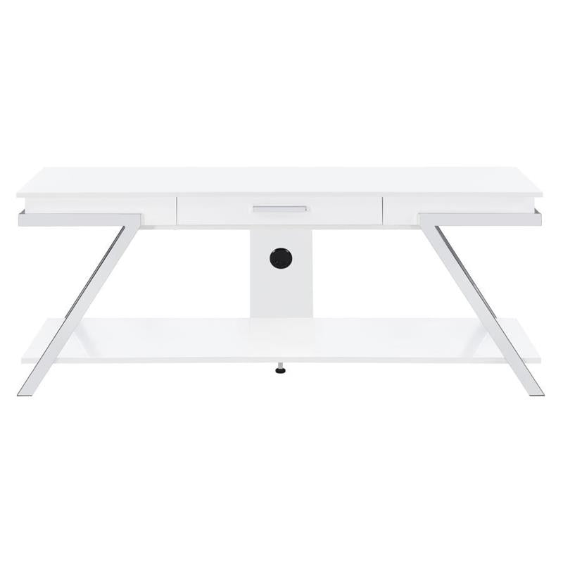 Marcia 1-drawer Wood 60" TV Stand White High Gloss and Chrome (708152)