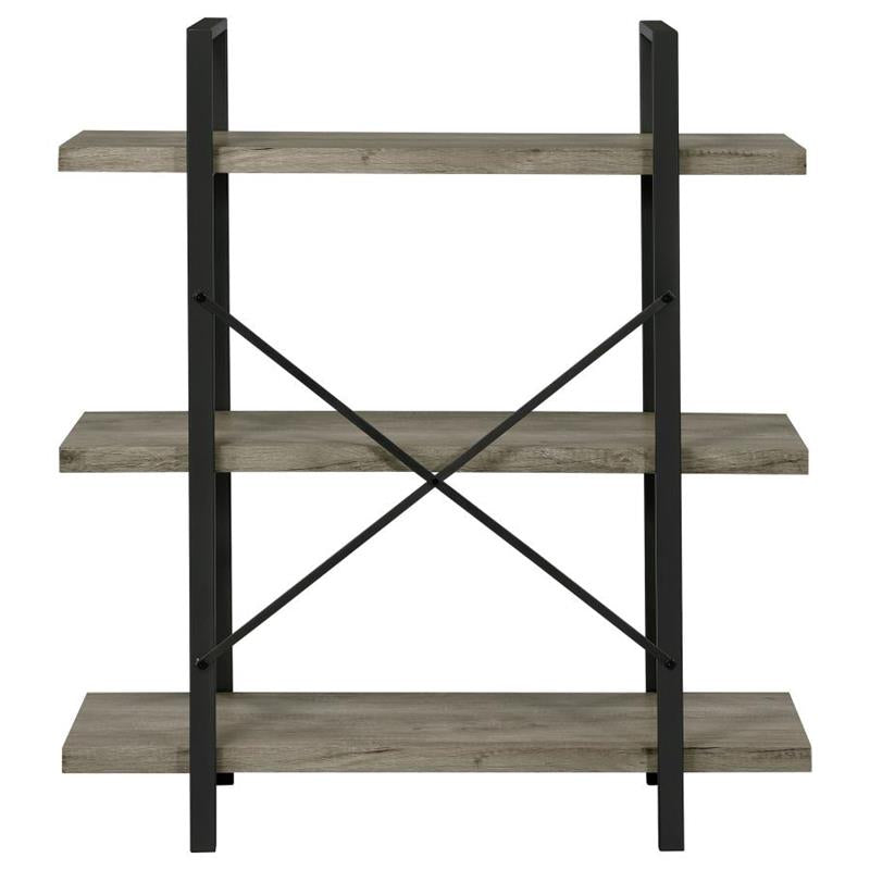 Cole 3-Shelf Bookcase Grey Driftwood and Gunmetal (805815)