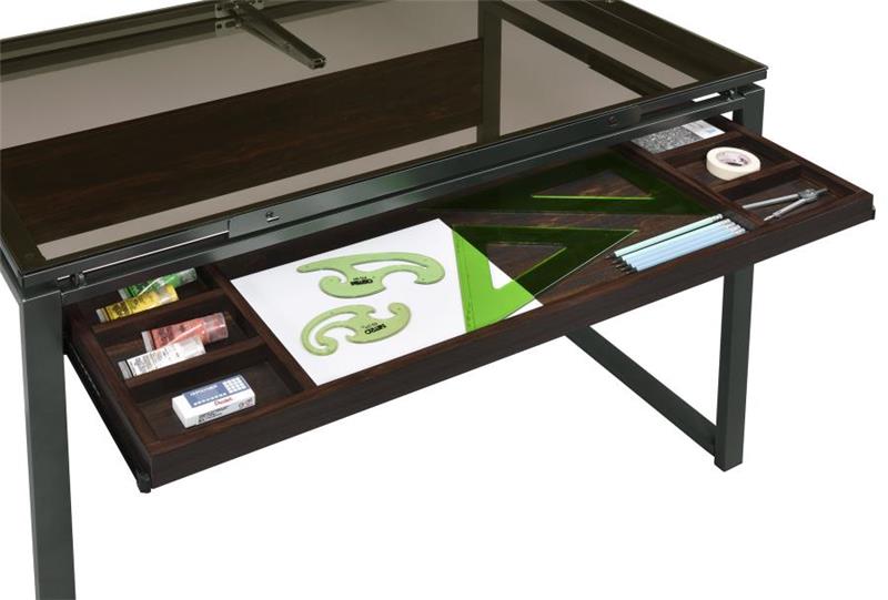 Pantano Glass Top Drafting Desk Dark Gunmetal and Chestnut (805571)