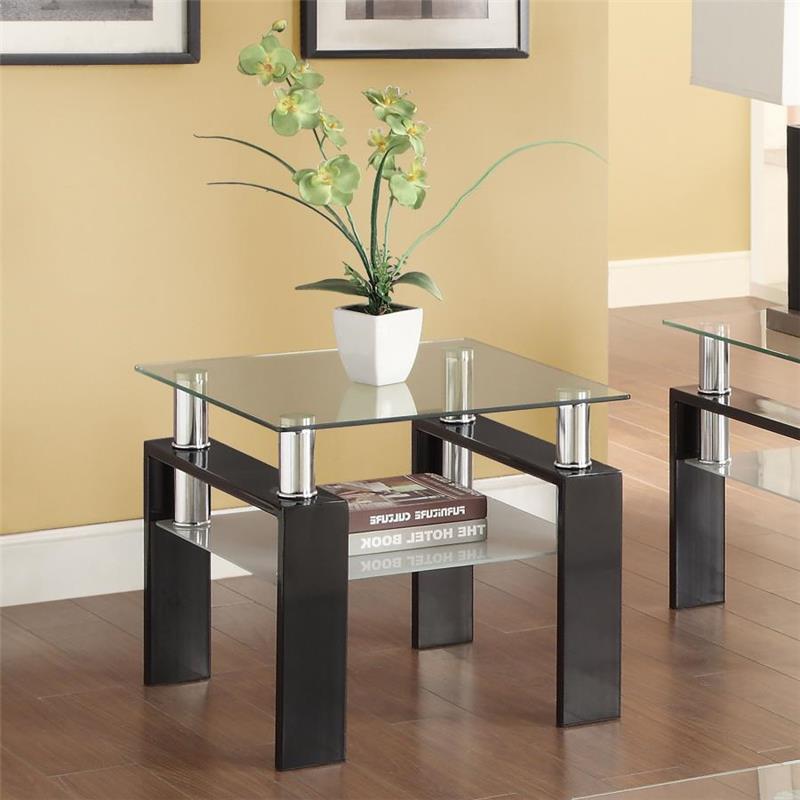 Dyer Tempered Glass End Table with Shelf Black (702287)