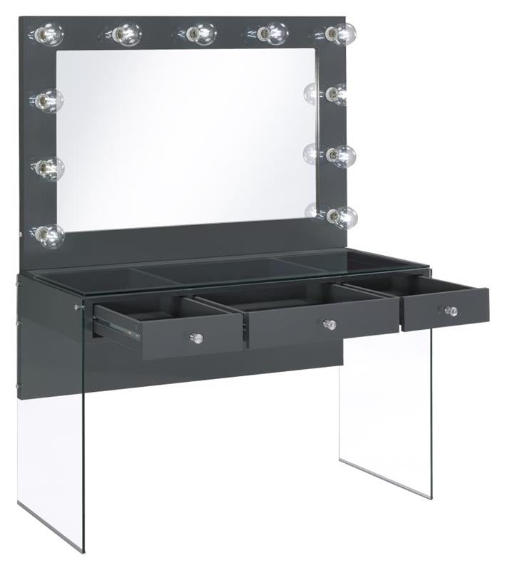 Afshan 3-drawer Vanity Desk with Lighting Mirror Grey High Gloss (935923)