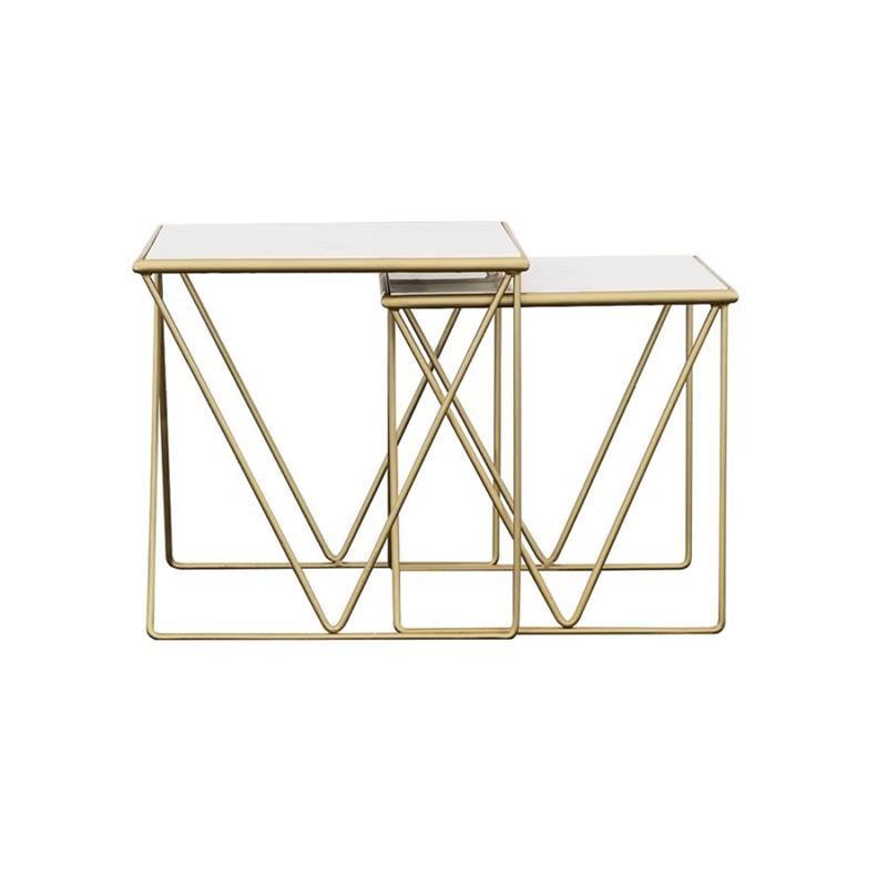 Bette 2-piece Nesting Table Set White and Gold (930075)