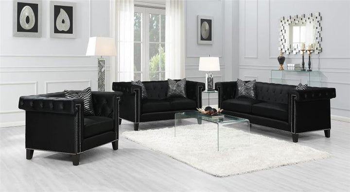 Reventlow Upholstered Tufted Living Room Set Black (505817-S3)