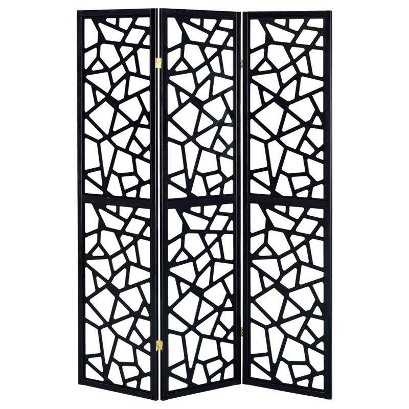 Nailan 3-panel Open Mosaic Pattern Room Divider Black (900092)