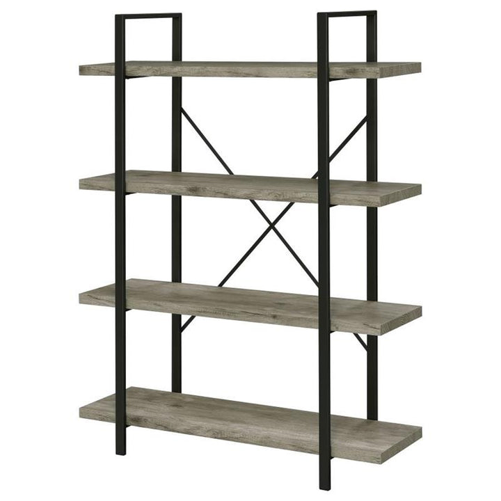 Cole 4-Shelf Bookcase Grey Driftwood and Gunmetal (805816)