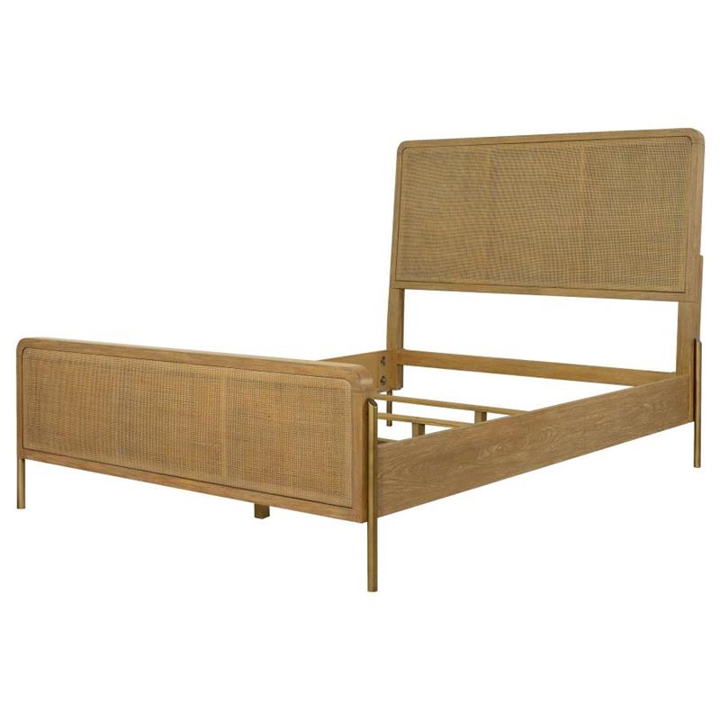 Arini Upholstered Eastern King Panel Bed Sand Wash and Natural Cane (224300KE)