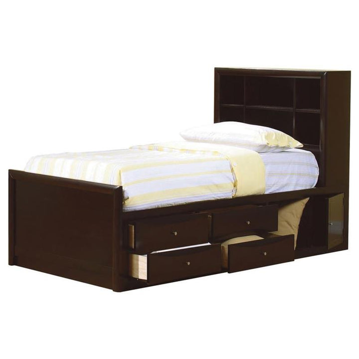 Phoenix Twin Bookcase Bed with Underbed Storage Cappuccino (400180T)